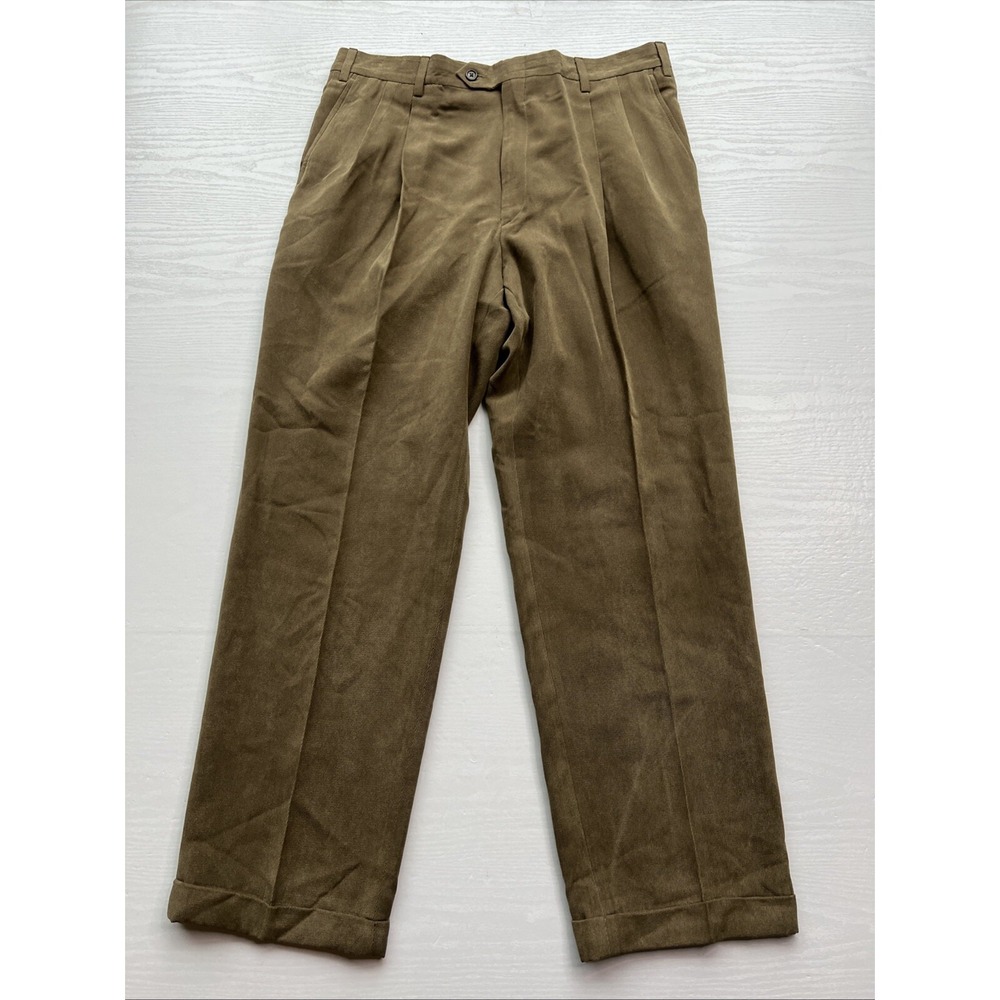 BERLE Classic Fit Pleated Microfiber Performance Trousers Mens 36x30 New